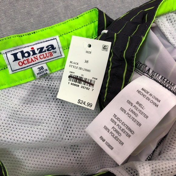 6" Black Green Striped Swim Trunk 38 - Picture 6 of 7